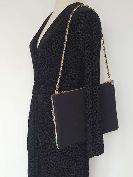 Sac pochette chaîne de fêtes "Couleurs et Matières de la nature florissante au printemps et noir épuré de l'hiver."