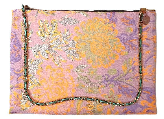 Sac pochette chaîne " Chemin verdoyant de campagne et fleurs oranges." PRECOMMANDE