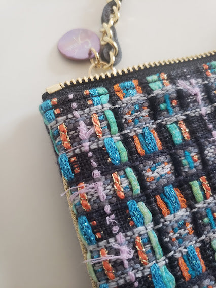 Sac pochette "Plage noire de Tahiti et tissé ethnique."