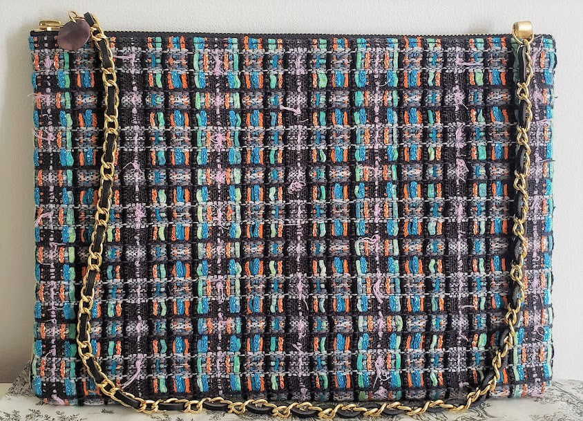 Sac pochette "Plage noire de Tahiti et tissé ethnique."