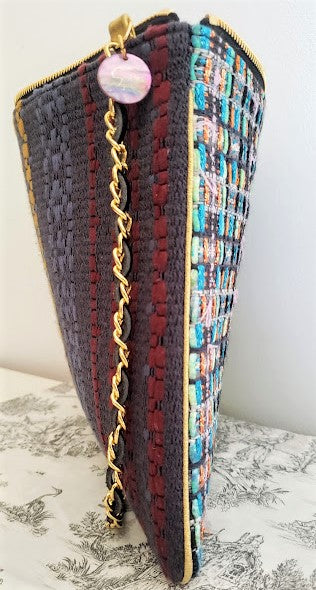 Sac pochette "Plage noire de Tahiti et tissé ethnique."