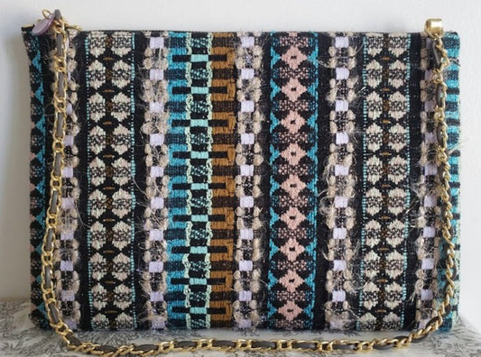 Sac pochette tweed "Forêt de bouleaux sous la neige, de beau jour et de belle nuit."