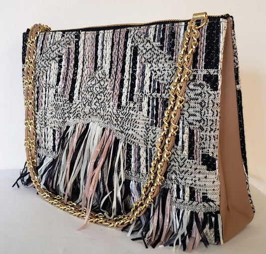Sac à main "Terre d'Afrique, tissage essentiel ivoire-ébène."