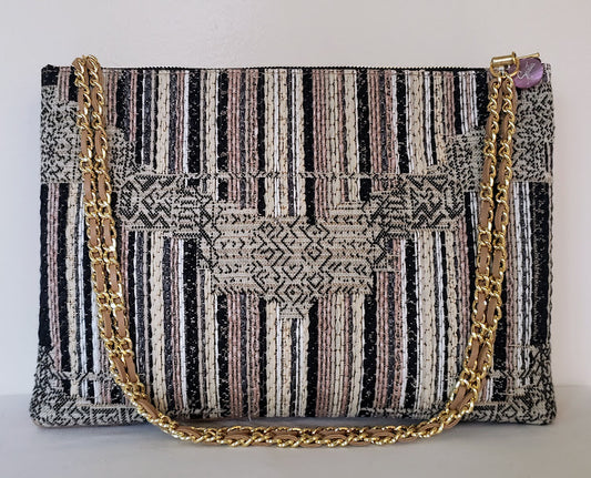 Sac à main "Terre d'Afrique, tissage essentiel ivoire-ébène."