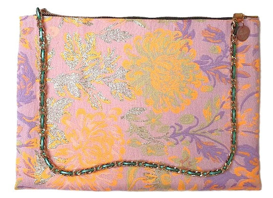 Sac pochette chaîne " Chemin verdoyant de campagne et fleurs oranges." PRECOMMANDE