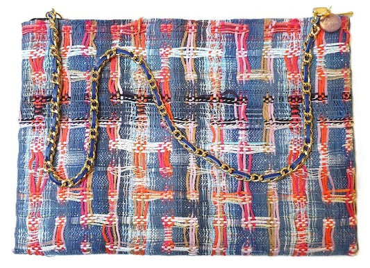 Sac pochette multicolore de Fête Foraine "Pêche aux canards rouges voguant sur leur bassin bleu." PRECOMMANDE.