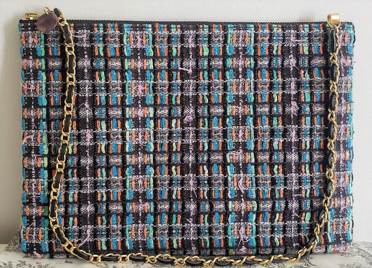 Sac pochette "Plage noire de Tahiti et tissé ethnique."