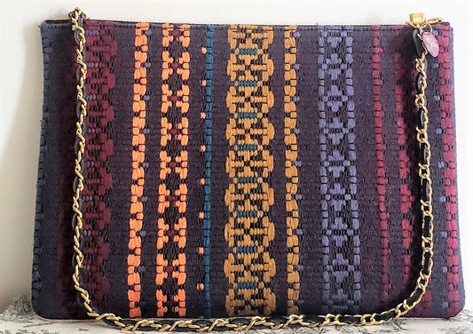 Sac pochette chaîne "Plage noire de Tahiti et tissé ethnique."